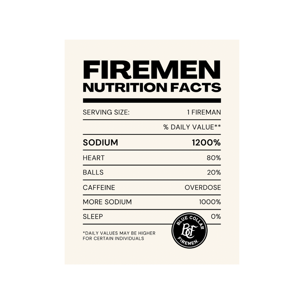 Firemen Nutrition Facts Sticker